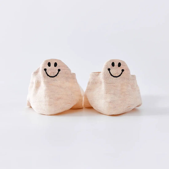 Chaussettes beige en coton à languette Happy à motif smiley pour femme | Chaussettes douces et respirantes | Un cadeau parfait pour les femmes de tous âges | Disponibles à un prix abordable.