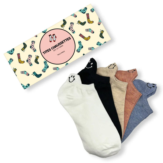 Lot de Chaussettes en coton à languette Happy à motif smiley pour femme | Chaussettes douces et respirantes | Un cadeau parfait pour les femmes de tous âges | Disponibles à un prix abordable.