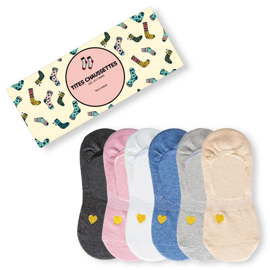 Lot de 6 Socquettes Invisibles Petit Coeur Doré