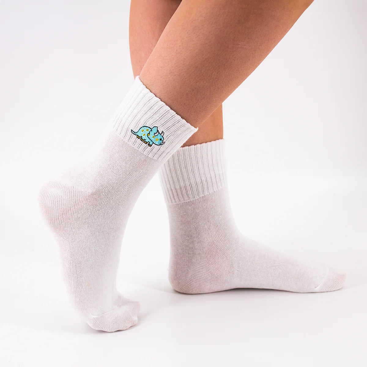 Chaussettes blanche en coton à motif dinosaure triceratops