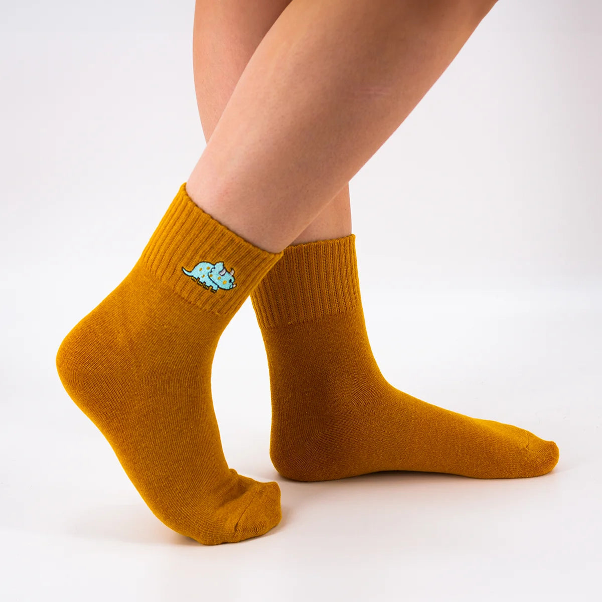 Chaussettes oranges en coton à motif dinosaure triceratops