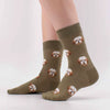 Chaussettes hautes fond vert kaki motif tête de chien Bichon