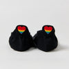 Chaussette avec languette cœur arc-en-ciel.