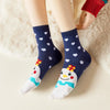 Chaussettes hautes de Noël, motif Bonhomme de Neige et petits coeur, fond bleu
