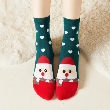 Chaussettes hautes de Noël, motif Père Noël et petits coeur, fond vert