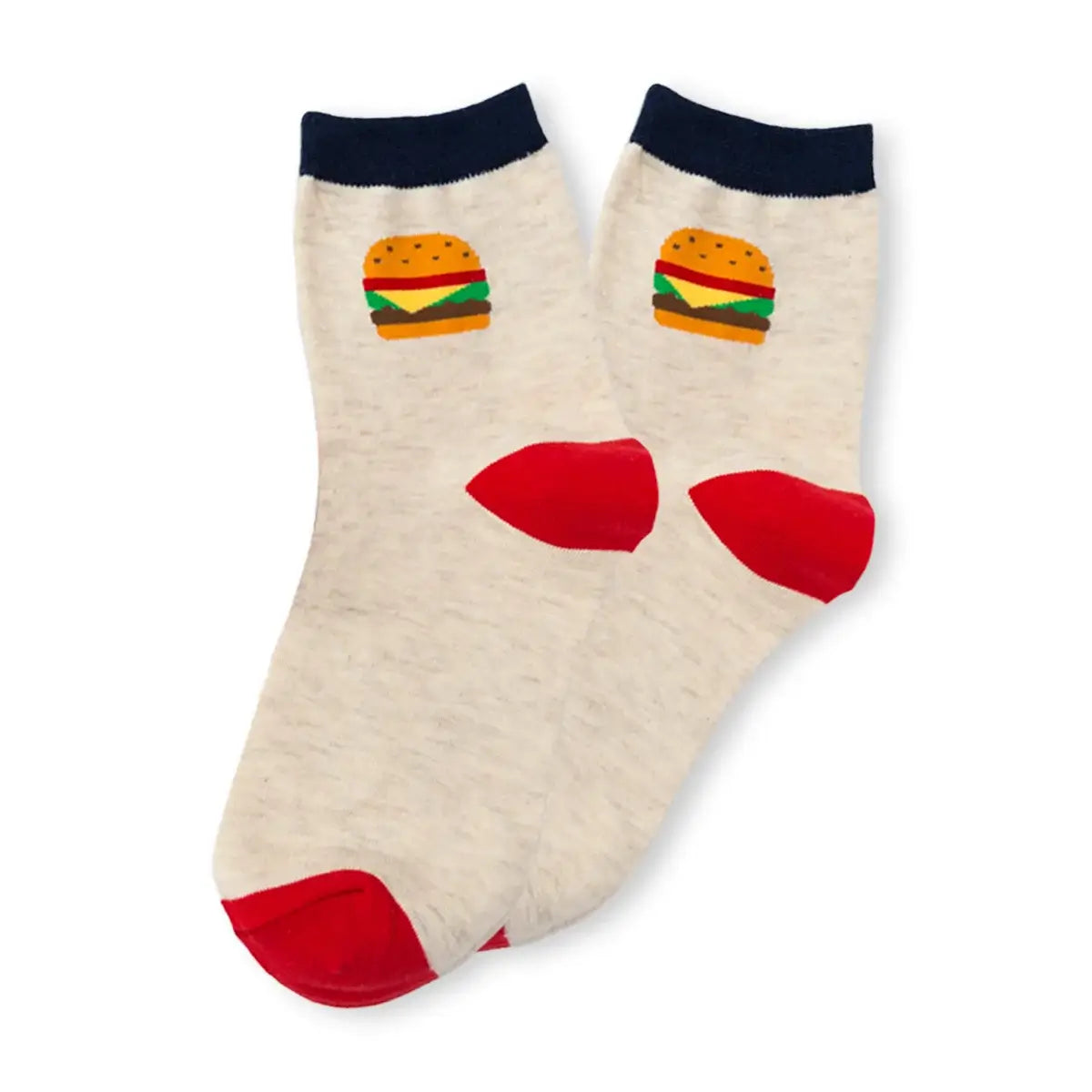 Chaussettes montantes colorées motifs fast food / street food : burger, frites, glace et cupcake