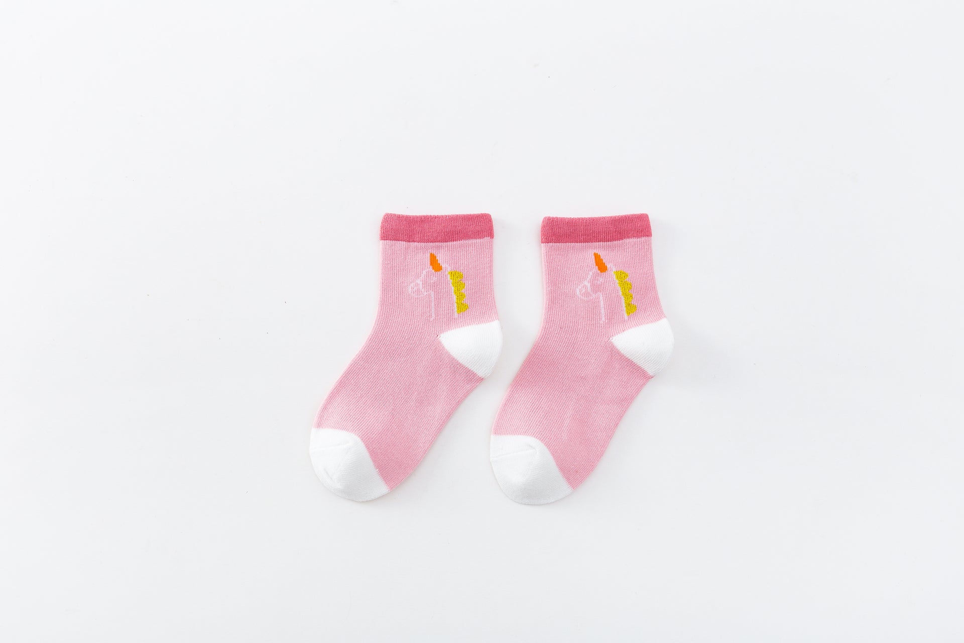Chaussettes montantes, fond rose, motifs  licornes. Pour bébé et enfant (du 12 mois au 12 ans).