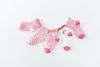 Lot de 5 chaussettes montantes, fond rose ou blanc, motifs variés : rayures, licornes, coeurs. Pour bébé et enfant (du 12 mois au 12 ans).