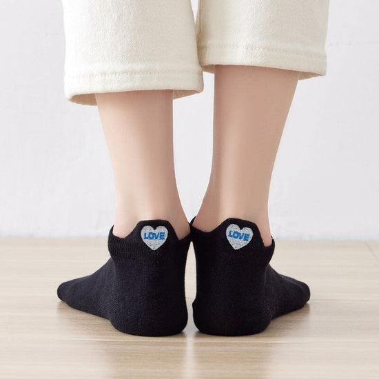 Chaussettes noir en coton à languette cœur love pour femme