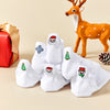 Chaussettes blanches motif de noël, languette brodée : Père Noël, bonhomme de neige, flocon, sapin