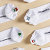 Chaussettes blanches motif de noël, languette brodée : Père Noël, bonhomme de neige, flocon, sapin