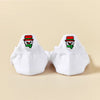 Chaussettes blanches motif de noël, languette brodée : Père Noël, bonhomme de neige, flocon, sapin