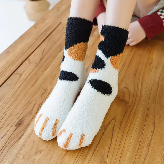 Chaussettes hiver molletonnées longues en coton à motif patte de chats pour femmes | Chaussettes douces et confortables | Fabriquées à partir de matériaux de haute qualité | Un cadeau parfait pour les femmes de tous âges | Disponibles en différentes tailles et couleurs