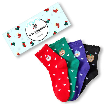 Weihnachtssocken mit Herz- und Rüschenmotiv (4er-Pack)