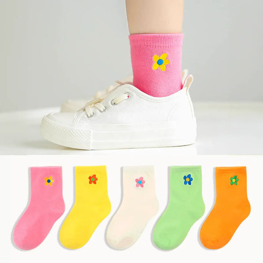 Lot de Chaussettes longues en coton à motif fleur pour enfants | Chaussettes douces et confortables | Disponibles en différentes tailles et couleurs | Un cadeau parfait pour les enfants de tous âges