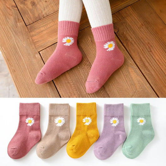 Lot de Chaussettes longues en coton à motif fleur pour enfants | Chaussettes douces et confortables | Disponibles en différentes tailles et couleurs | Un cadeau parfait pour les enfants de tous âges