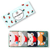 Lot de chaussettes de noël motif flocons et tête d'animal portant un bonnet de noël : ours, renard, mouton, lapin