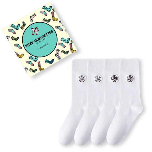Coffret 4 paires de chaussettes longues mixtes en coton doux. Deux tailles, 5 coloris intemporels. Confort, qualité et style TitesChaussettes.