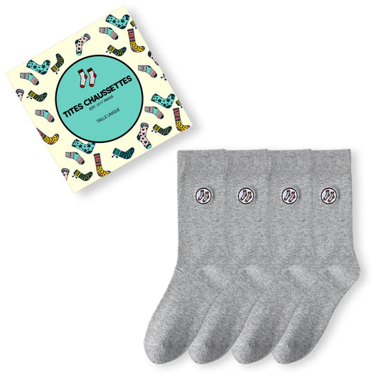 Coffret 4 paires de chaussettes longues mixtes en coton doux. Deux tailles, 5 coloris intemporels. Confort, qualité et style TitesChaussettes.