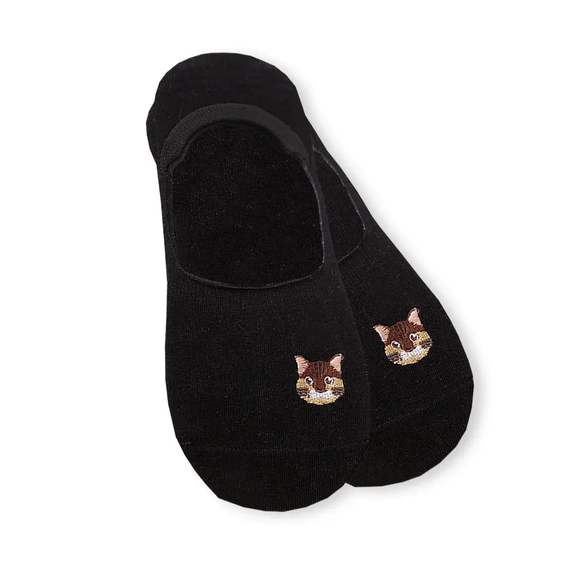 Socquettes invisibles, coloris noir, tête de chat brodée sur l'avant du pied