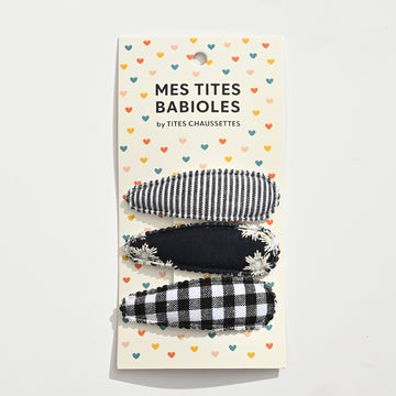 Lot de 3 barrettes tissu noir
