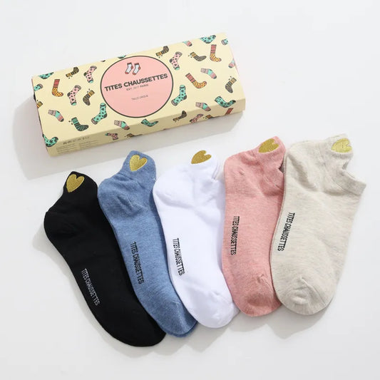 Lot de 5 Chaussettes Languette Coeur Doré Enfants