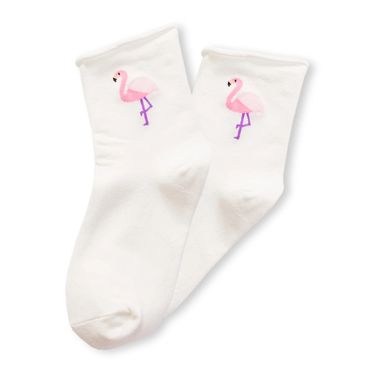 Chaussettes blanc en coton avec un flamant rose brodée dessus | Chaussettes abordables et durables | Une excellente option pour les familles