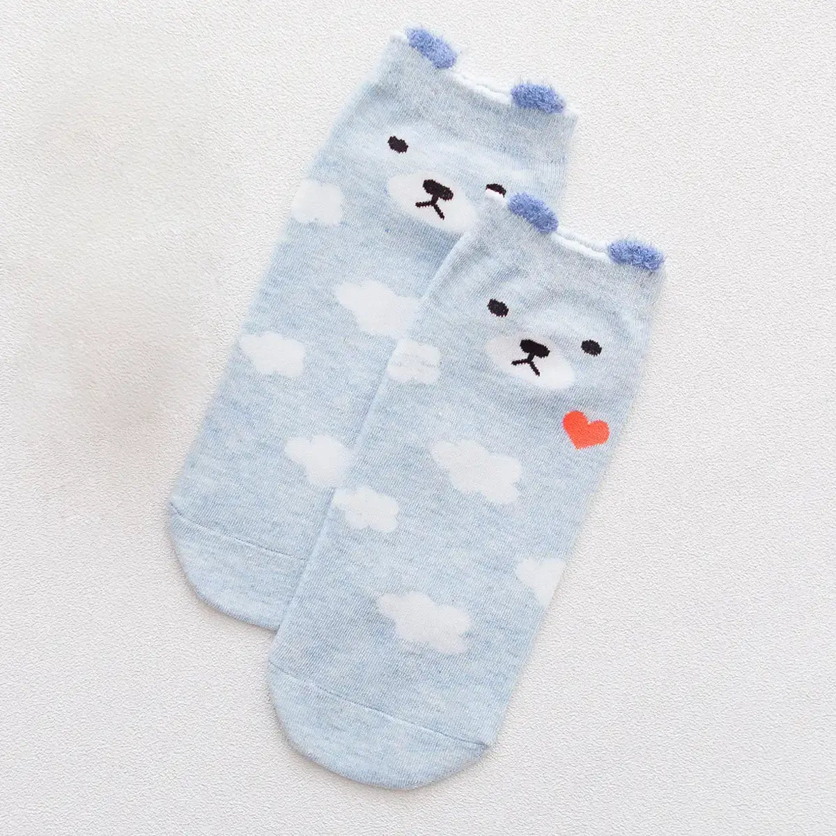 Chaussettes bleu longues en coton avec des petites oreilles et représentant un ours | Chaussettes confortables et élégantes | Idéales pour tous | Disponibles en plusieurs couleurs