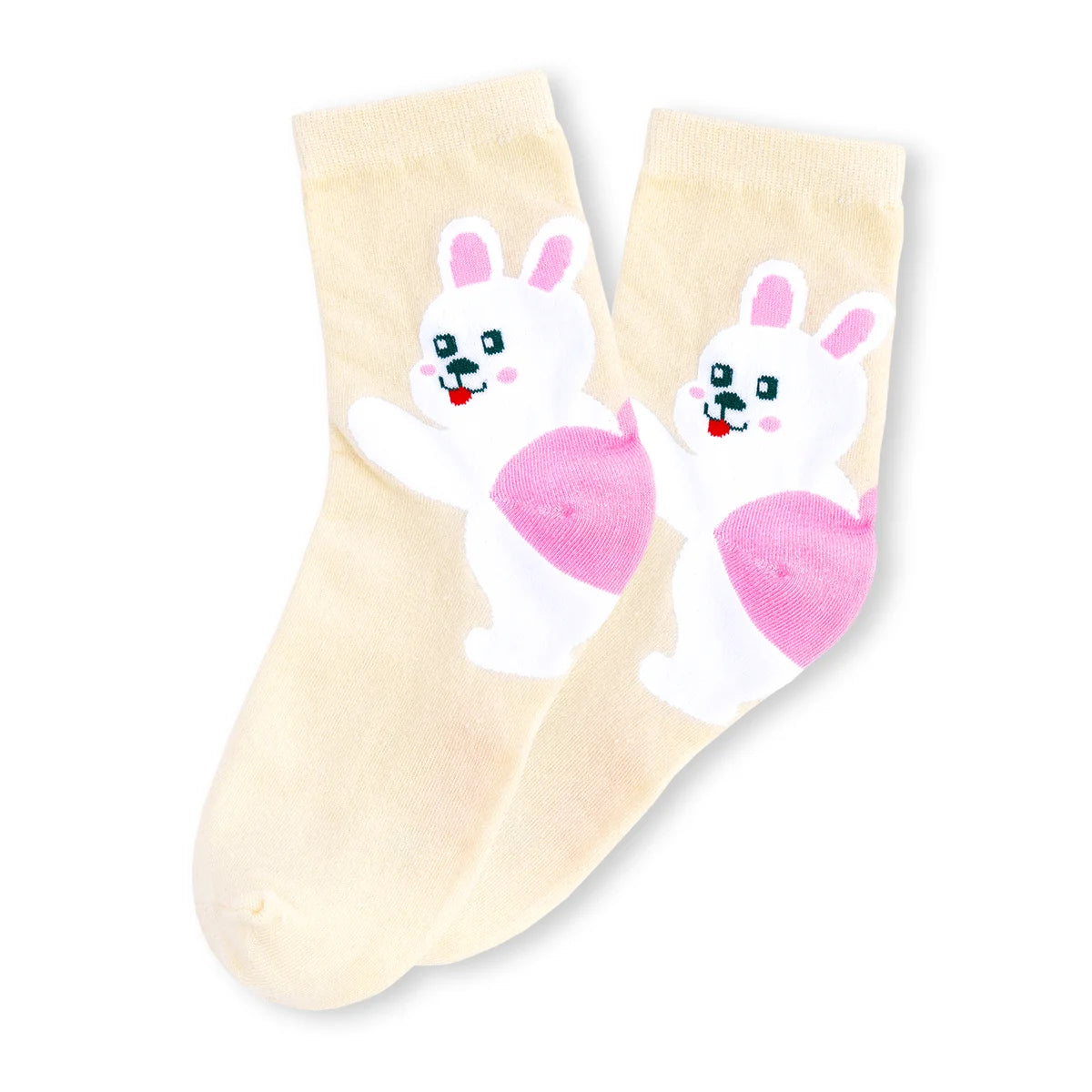 Chaussettes beige adultes en coton représentant un lapin sur le talon de la chaussette | Chaussettes douces et respirantes | Un excellent choix pour les adultes qui aiment les animaux