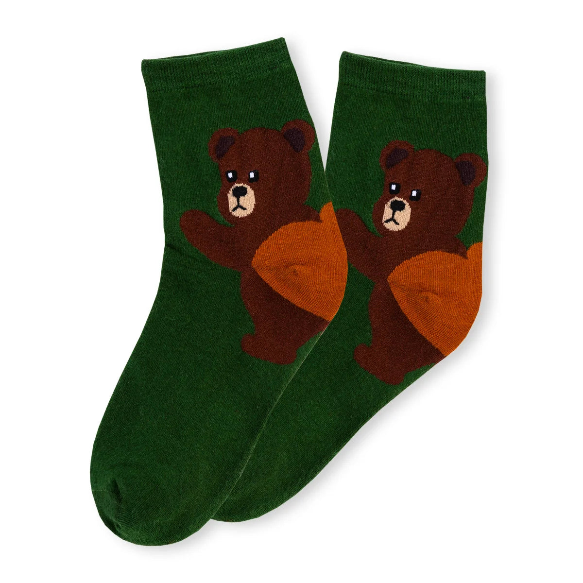 Chaussettes vert adultes en coton représentant un ours sur le talon de la chaussette | Chaussettes douces et respirantes | Un excellent choix pour les adultes qui aiment les animaux