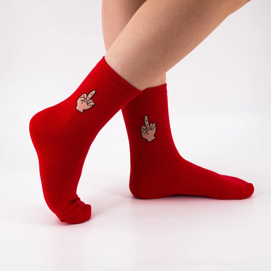Chaussettes rouge en coton à motif doigt| Chaussettes confortables et élégantes | Idéales pour le quotidien ou les occasions spéciales | Disponibles en plusieurs couleurs 