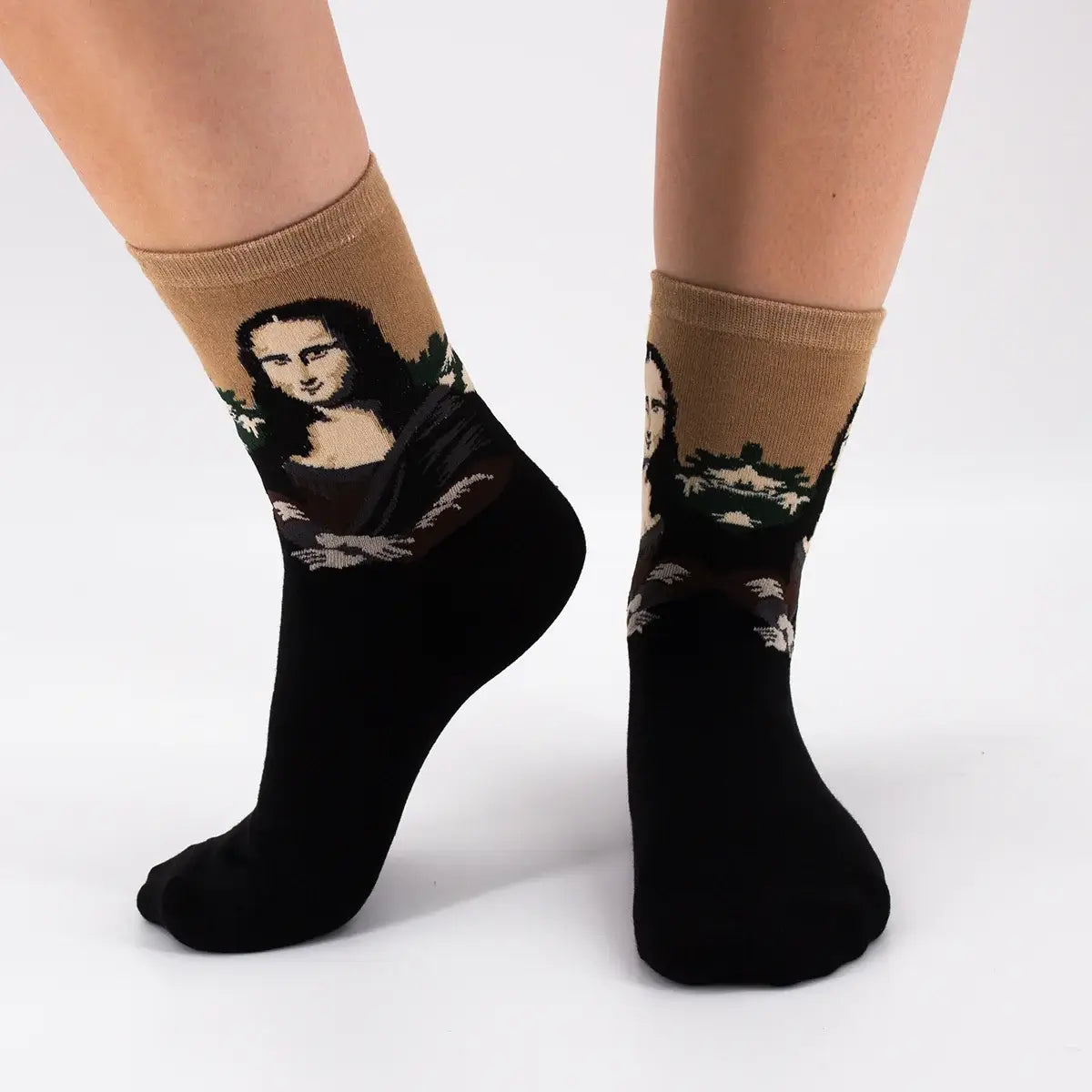 Chaussettes courtes pour adultes en coton représentant la Joconde de Léonard de Vinci | Chaussettes confortables et élégantes | Idéales pour les amateurs d'art | Disponibles en plusieurs couleurs