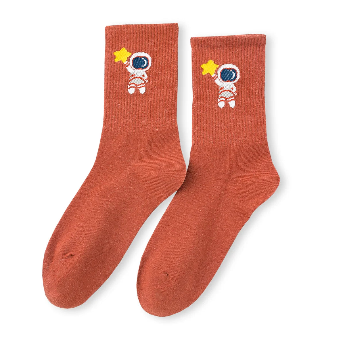 Chaussettes orange adultes en coton représentant des petits astronautes | Chaussettes abordables et de haute qualité | Un excellent choix pour les adultes qui aiment l'espace et les astronautes