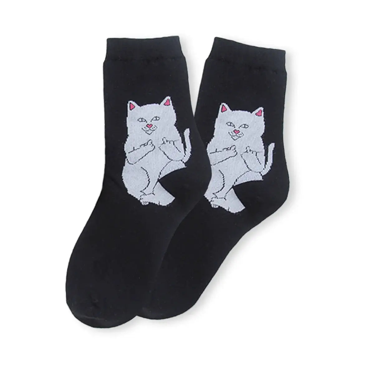 Chaussettes noir adultes en coton avec un chat rebelle | Chaussettes douces et respirantes | Un excellent choix pour les adultes qui aiment les chats et le style rebelle |