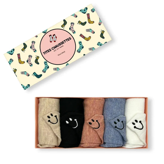 Lot de Chaussettes en coton à languette Happy à motif smiley pour femme | Chaussettes douces et respirantes | Un cadeau parfait pour les femmes de tous âges | Disponibles à un prix abordable.