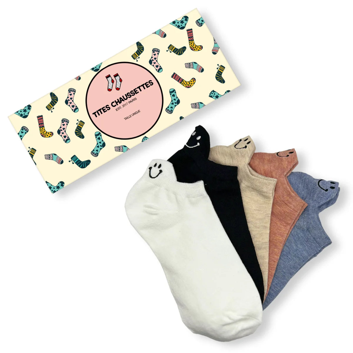 Lot de Chaussettes en coton à languette Happy à motif smiley pour femme | Chaussettes douces et respirantes | Un cadeau parfait pour les femmes de tous âges | Disponibles à un prix abordable.