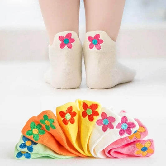 Lot de Chaussettes en coton à motif fleur pour enfants | Chaussettes fabriquées à partir de coton de haute qualité | Respirantes et durables | Conviennent à toutes les occasions