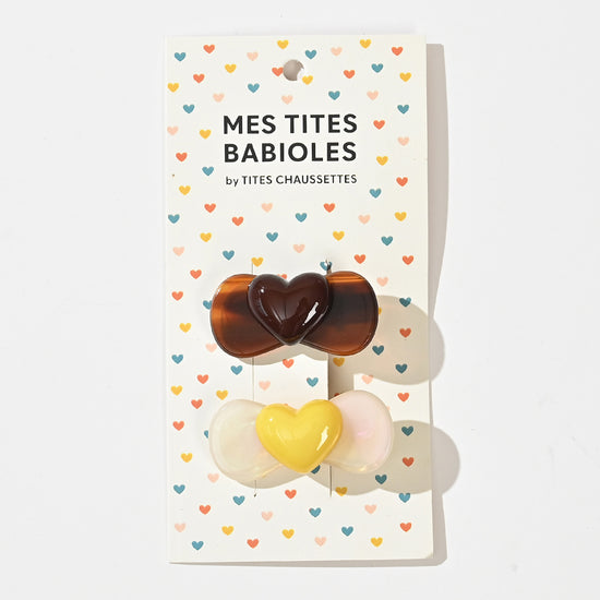 Lot de 2 barrettes nœud cœur avec pince croco de 4 cm. Deux assortiments au choix, accessoire cheveux tendance, idéal à offrir ou à s'offrir.