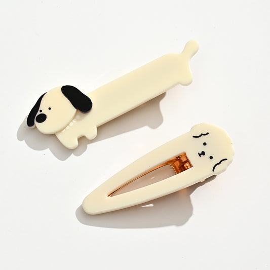 Lot de 2 pinces croco enfant motif chien. Barrettes pratiques et confortables, faciles à utiliser et adaptées aux cheveux fins ou épais.