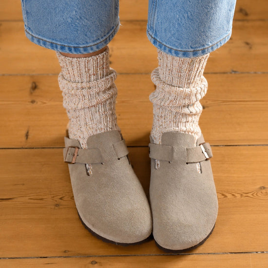 Chaussettes montantes épaisses, maille côtelée et chinée