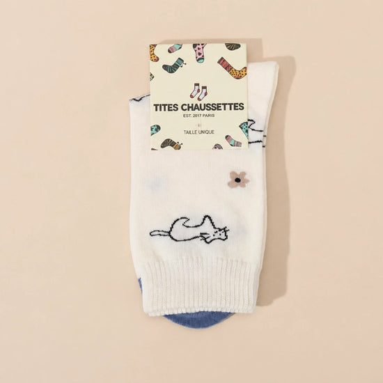 Chaussettes hautes chiens et chats pour femme, vendues à l’unité. Deux motifs animaliers originaux, matière douce et stretch, taille unique 35-41.