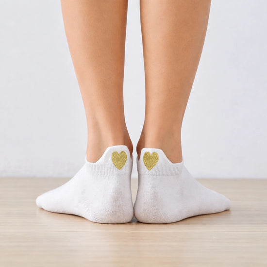 Chaussettes blanche en coton à languette cœur doré pour femme 