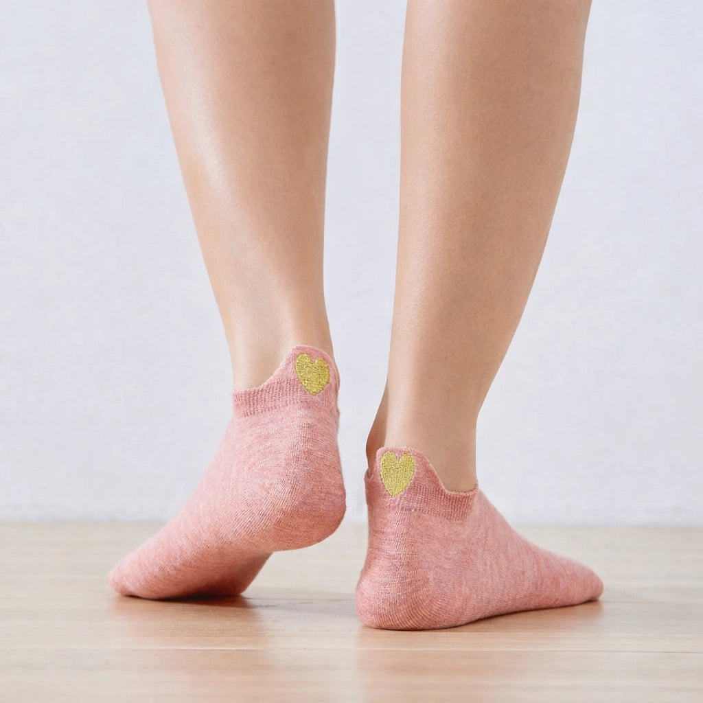 Chaussettes rose en coton à languette cœur doré pour femme 