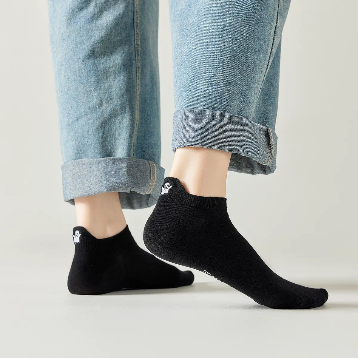 Chaussettes Fantôme Halloween Mi-Mollets - Coton, Taille 35-40, Noir/Blanc