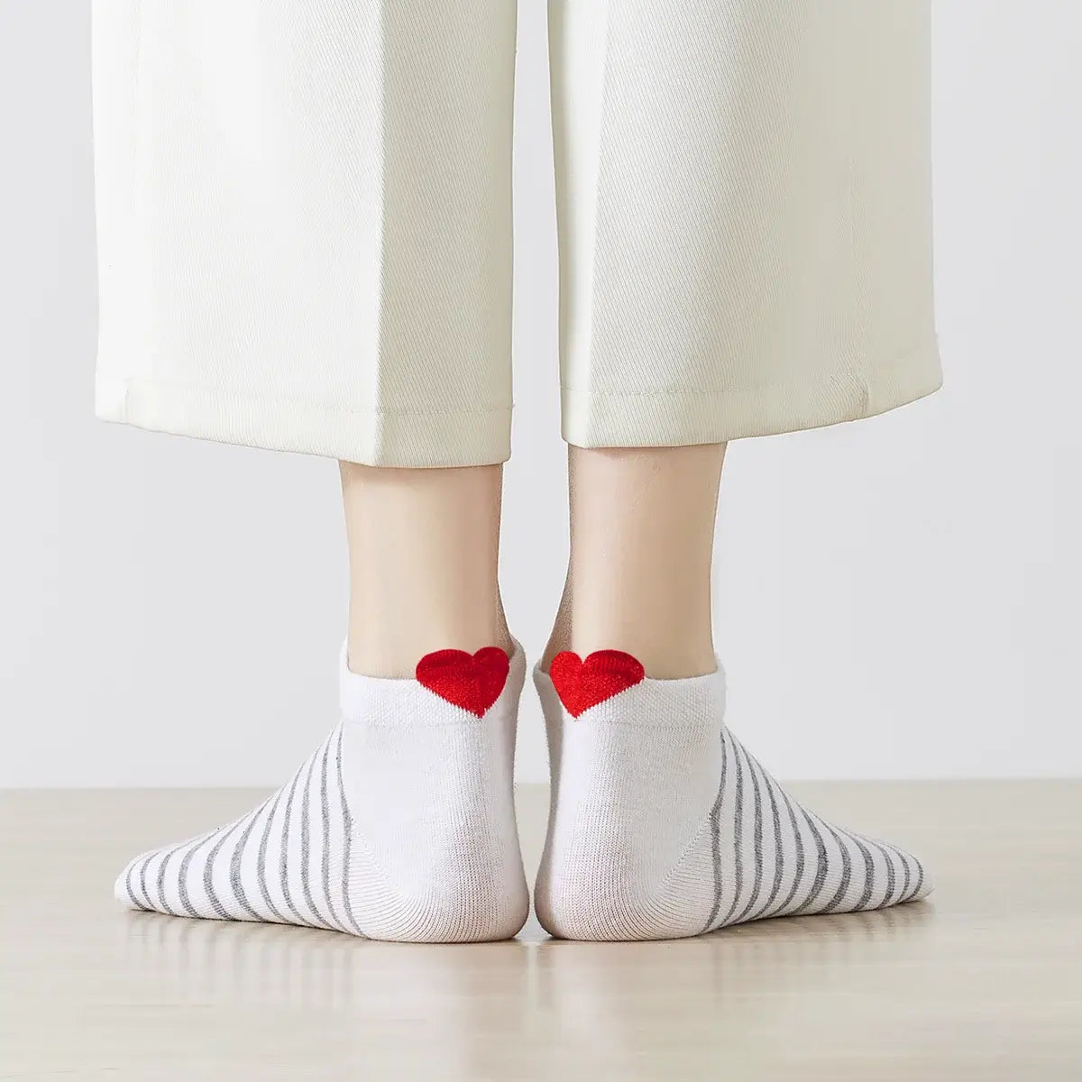 Chaussettes basses à rayures en coton à motif cœur 