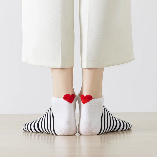 Chaussettes basses à rayures en coton à motif cœur 