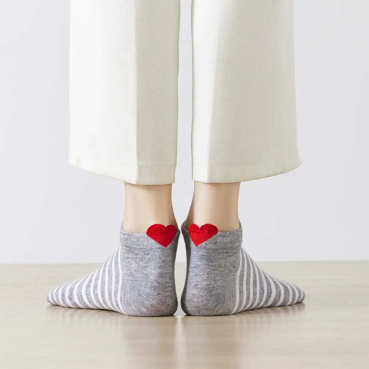 Chaussettes basses à rayures en coton à motif cœur 