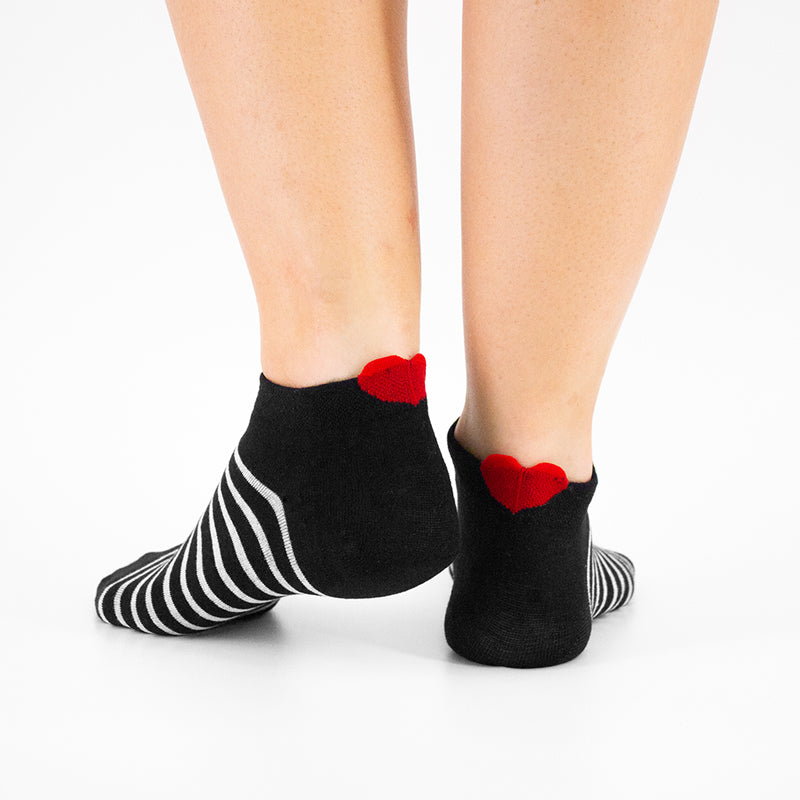 Chaussettes basses à rayures en coton à motif cœur 