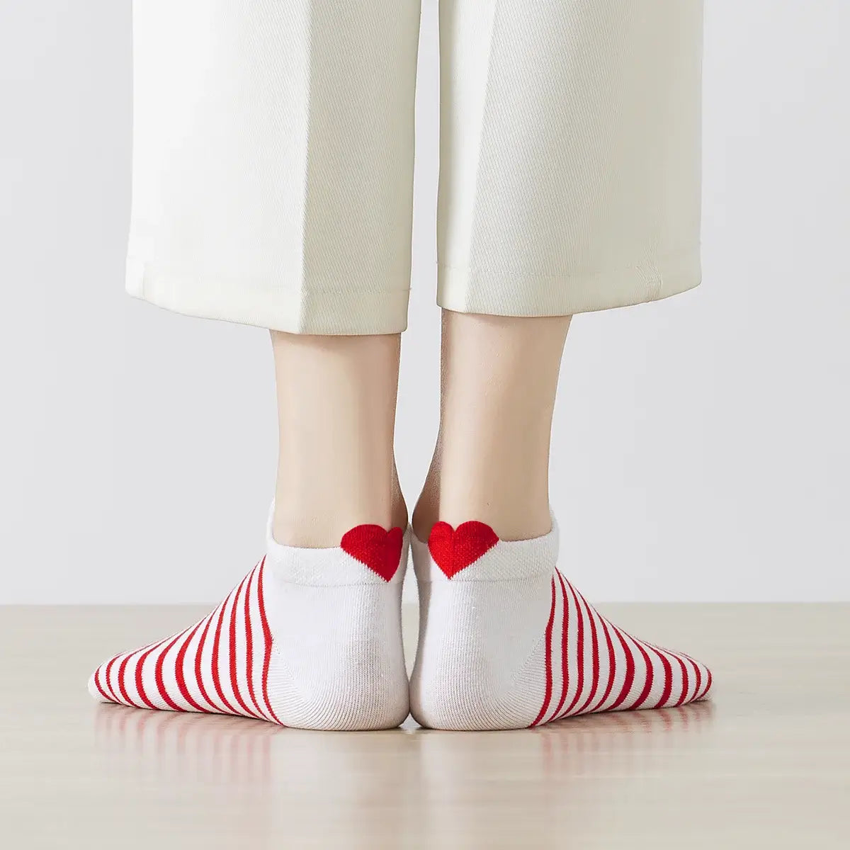 Chaussettes basses à rayures en coton à motif cœur 
