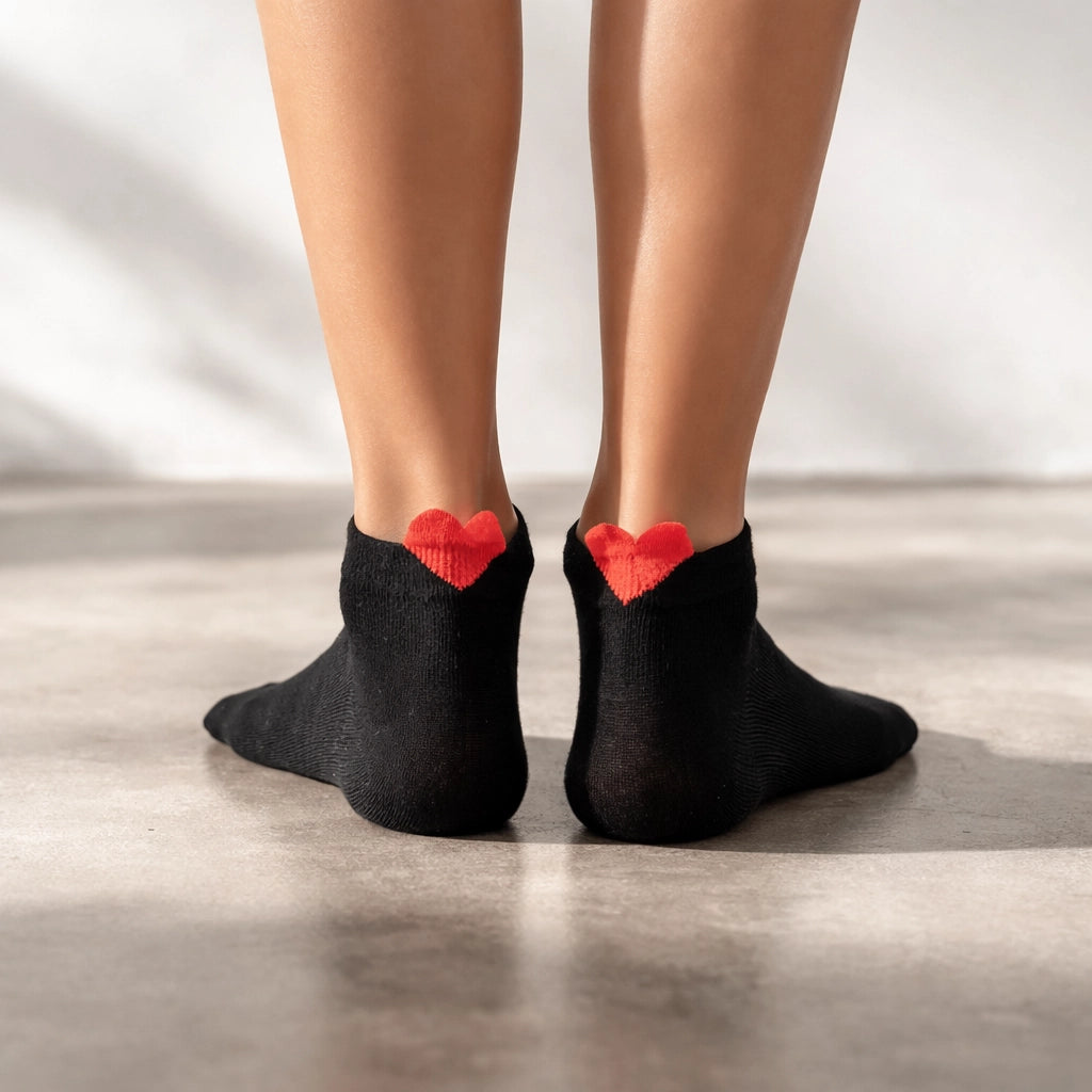 Socquette unie avec cœur rouge brodé sur la languette.